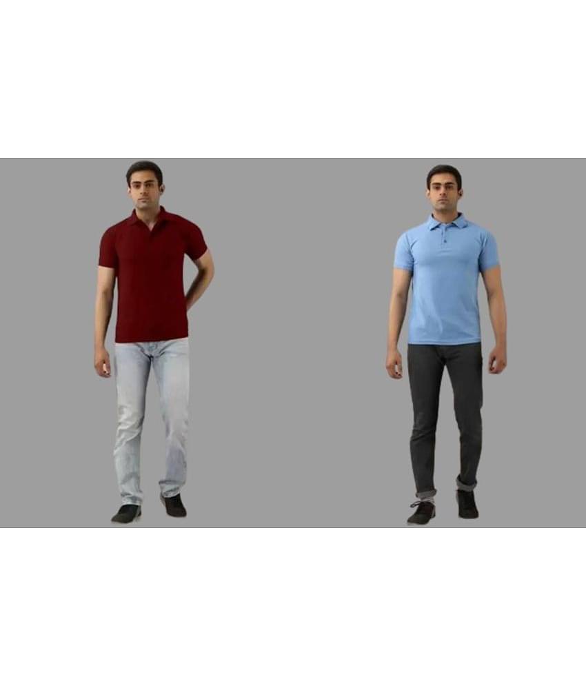 SKYRISE Pack of 2 Cotton Blend Slim Fit Solid Half Sleeves Men's Polo T Shirt ( Multicolor )
