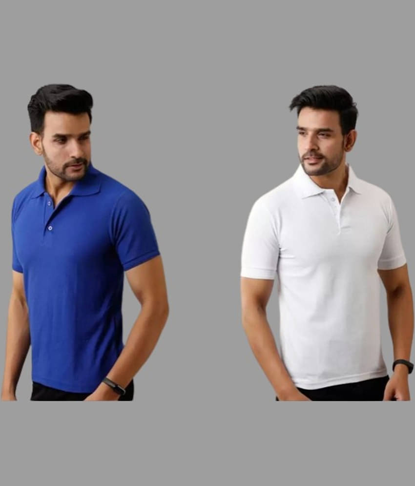 SKYRISE Pack of 2 Cotton Blend Slim Fit Solid Half Sleeves Men's Polo T Shirt ( Multicolor )