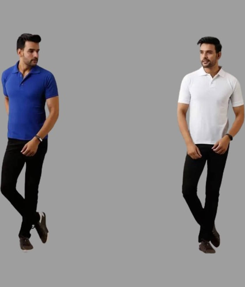 SKYRISE Pack of 2 Cotton Blend Slim Fit Solid Half Sleeves Men's Polo T Shirt ( Multicolor )