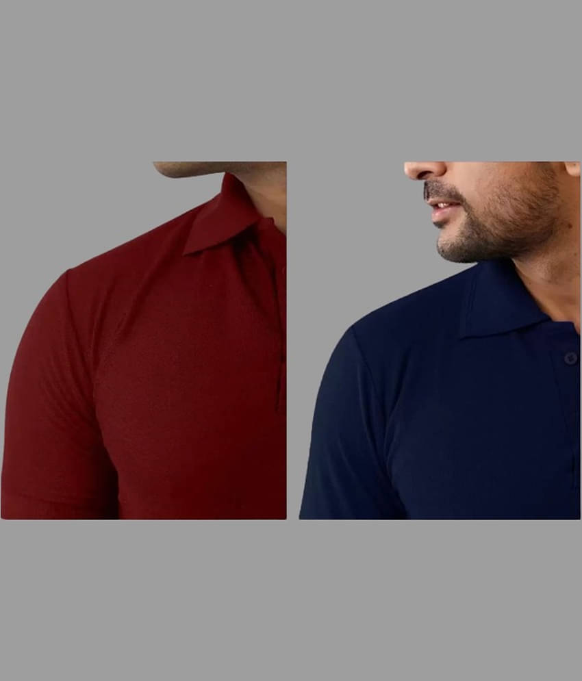 SKYRISE Pack of 2 Cotton Blend Slim Fit Solid Half Sleeves Men's Polo T Shirt ( Multicolor )