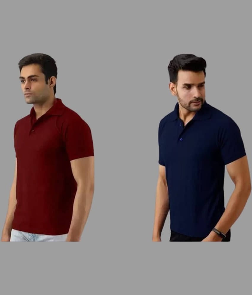SKYRISE Pack of 2 Cotton Blend Slim Fit Solid Half Sleeves Men's Polo T Shirt ( Multicolor )