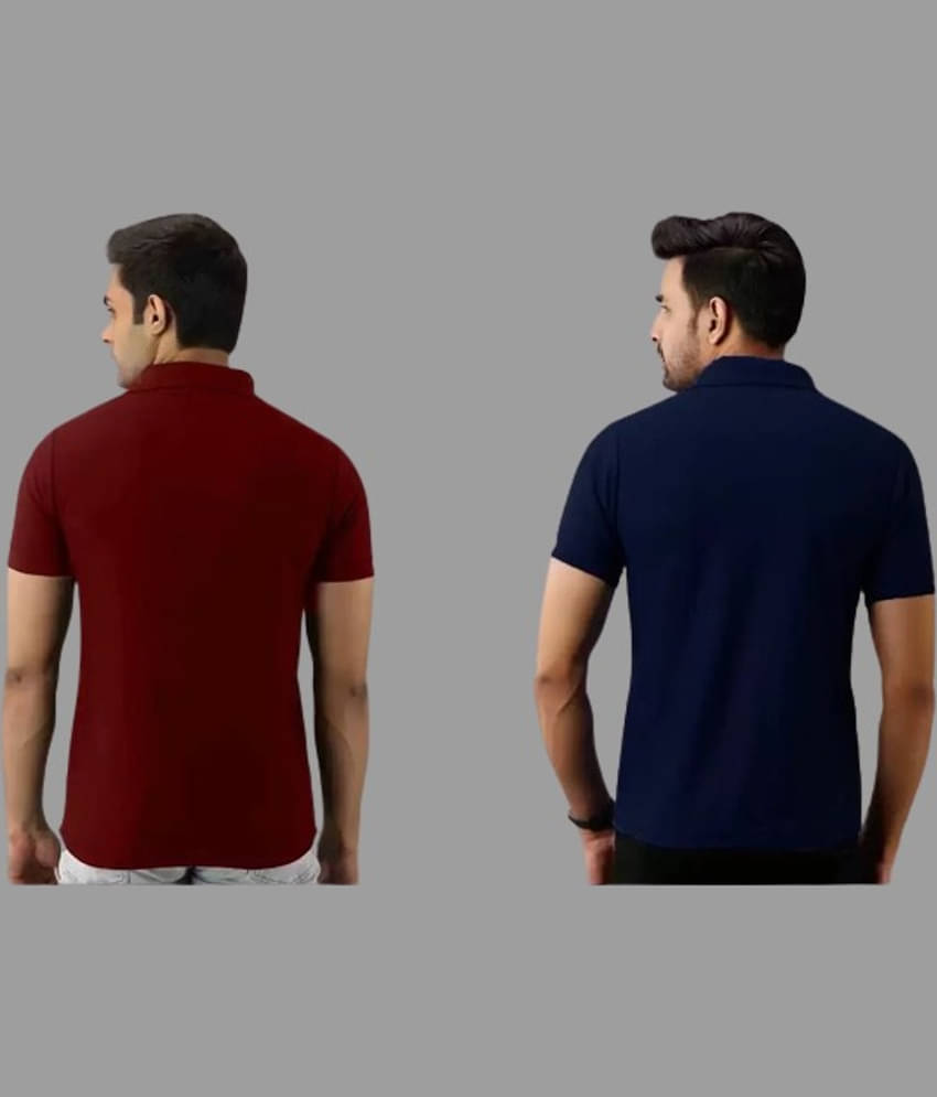 SKYRISE Pack of 2 Cotton Blend Slim Fit Solid Half Sleeves Men's Polo T Shirt ( Multicolor )