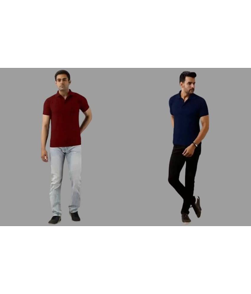 SKYRISE Pack of 2 Cotton Blend Slim Fit Solid Half Sleeves Men's Polo T Shirt ( Multicolor )