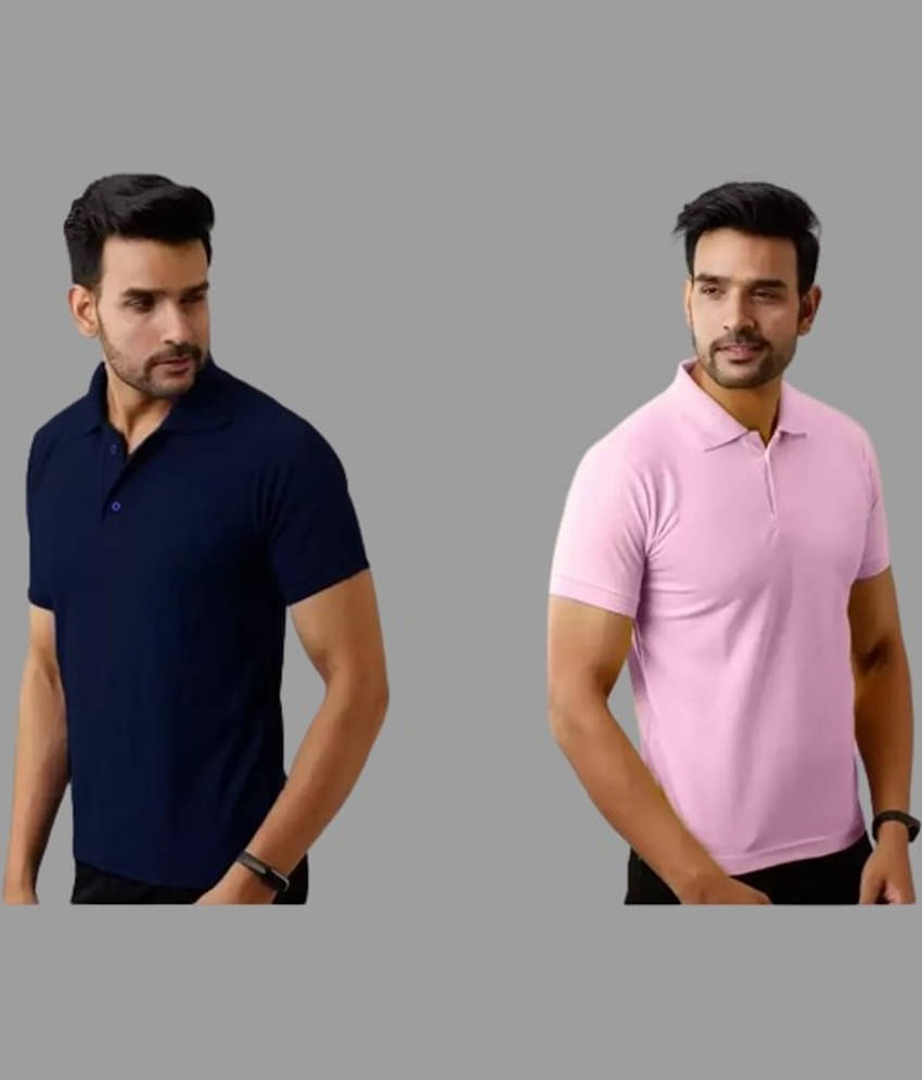SKYRISE Pack of 2 Cotton Blend Slim Fit Solid Half Sleeves Men's Polo T Shirt ( Multicolor )
