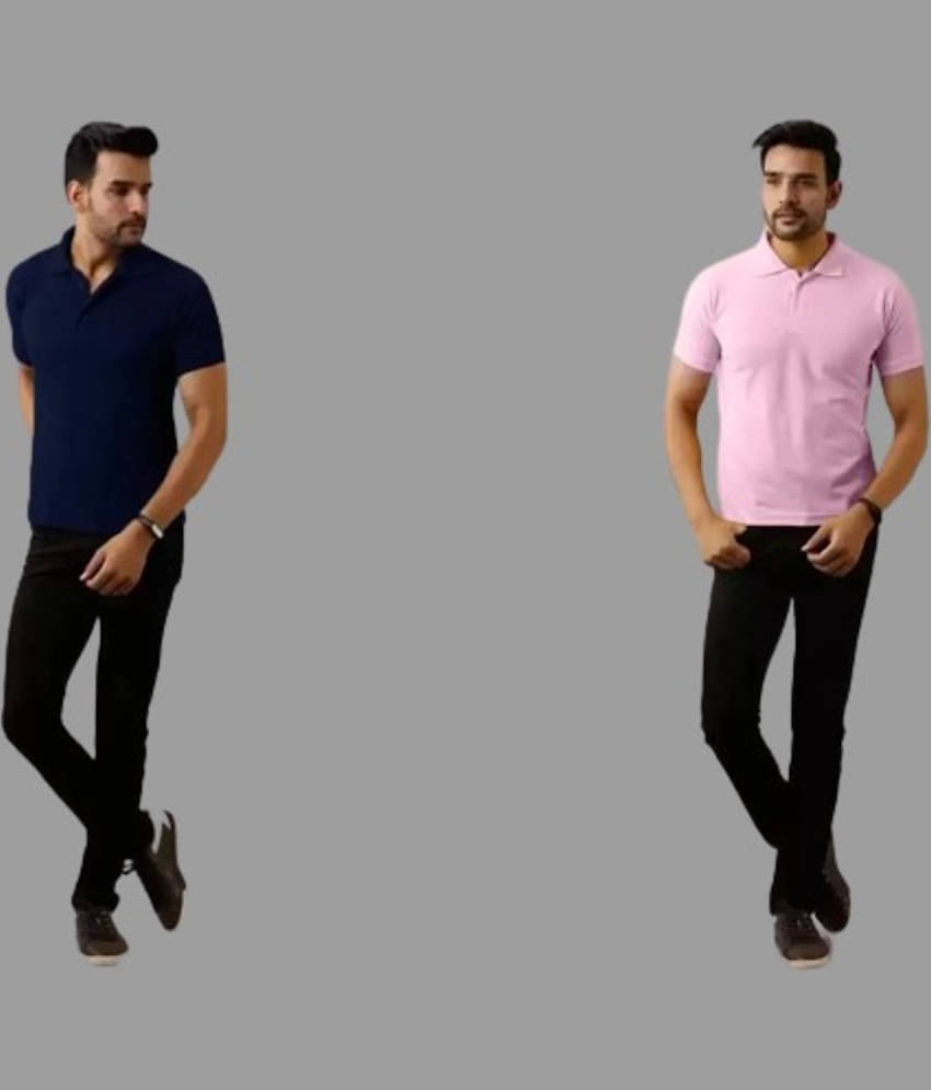 SKYRISE Pack of 2 Cotton Blend Slim Fit Solid Half Sleeves Men's Polo T Shirt ( Multicolor )