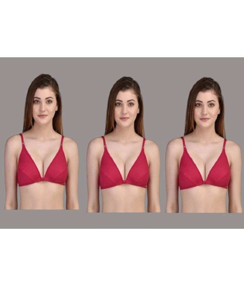 Zourt Pack of 3 Cotton Non Padded Women's Plunge Bra ( Red ) Zourt Pack of 3 Cotton Non Padded Women's Plunge Bra ( Red )
