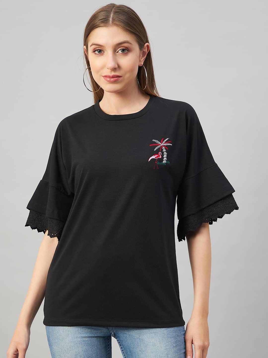 AUSTIN WOOD Women's Cotton Blend Regular Top ( Black )