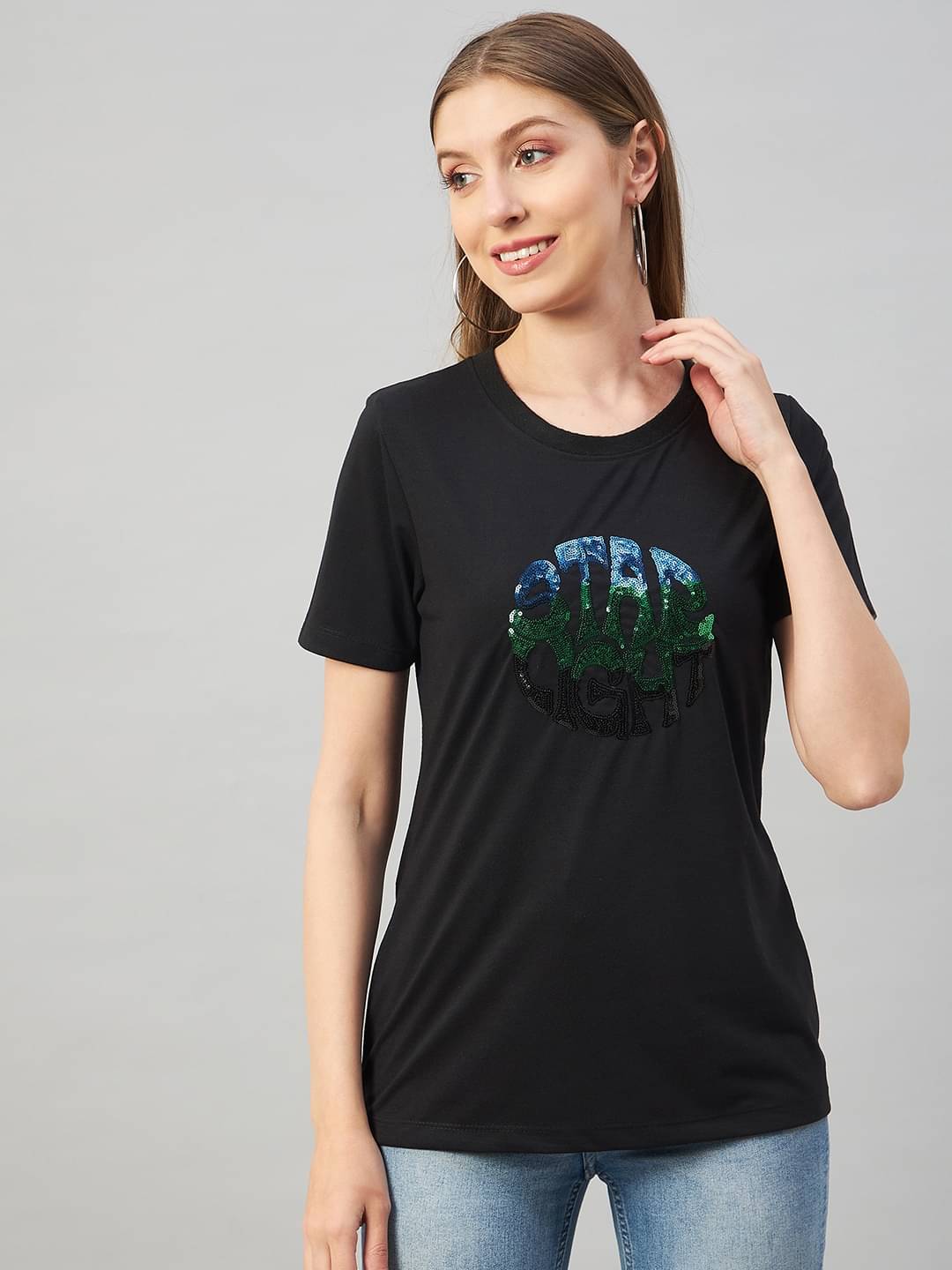 AUSTIN WOOD - Black Cotton Blend Women's Regular Top ( Pack of 1 ) AUSTIN WOOD - Black Cotton Blend Women's Regular Top ( Pack of 1 )
