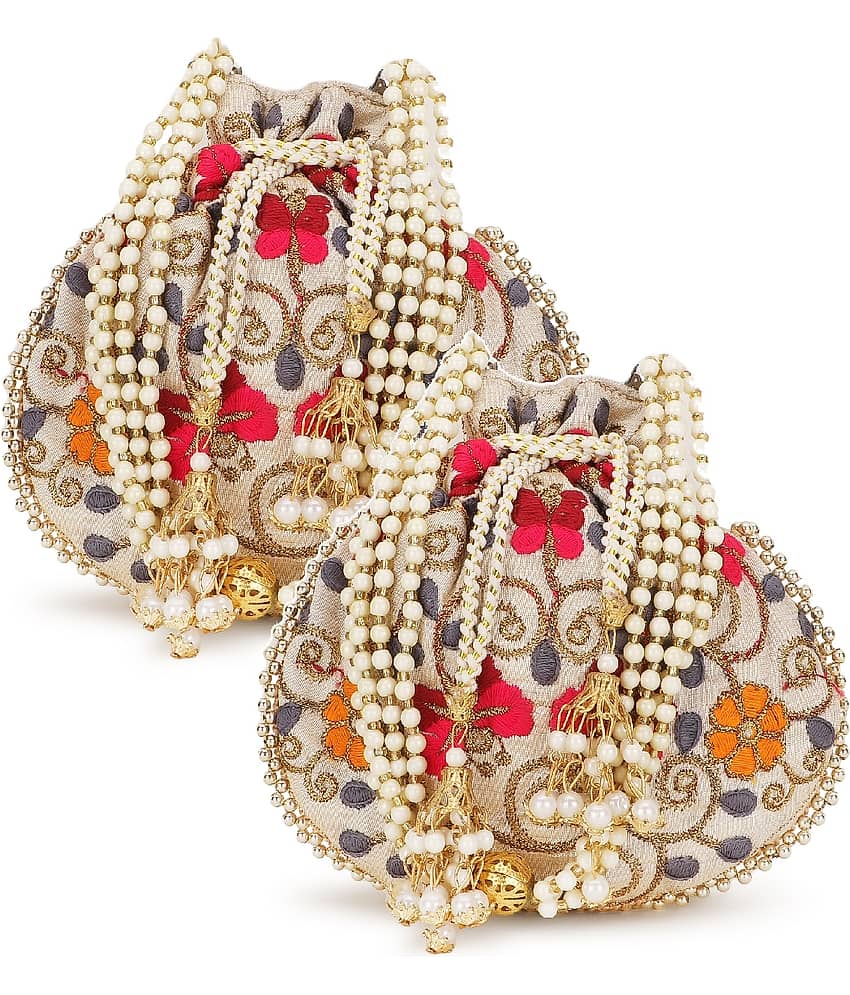 Anekaant - Cream Silk Potli - Handbags | Buy online on ZillyBuy