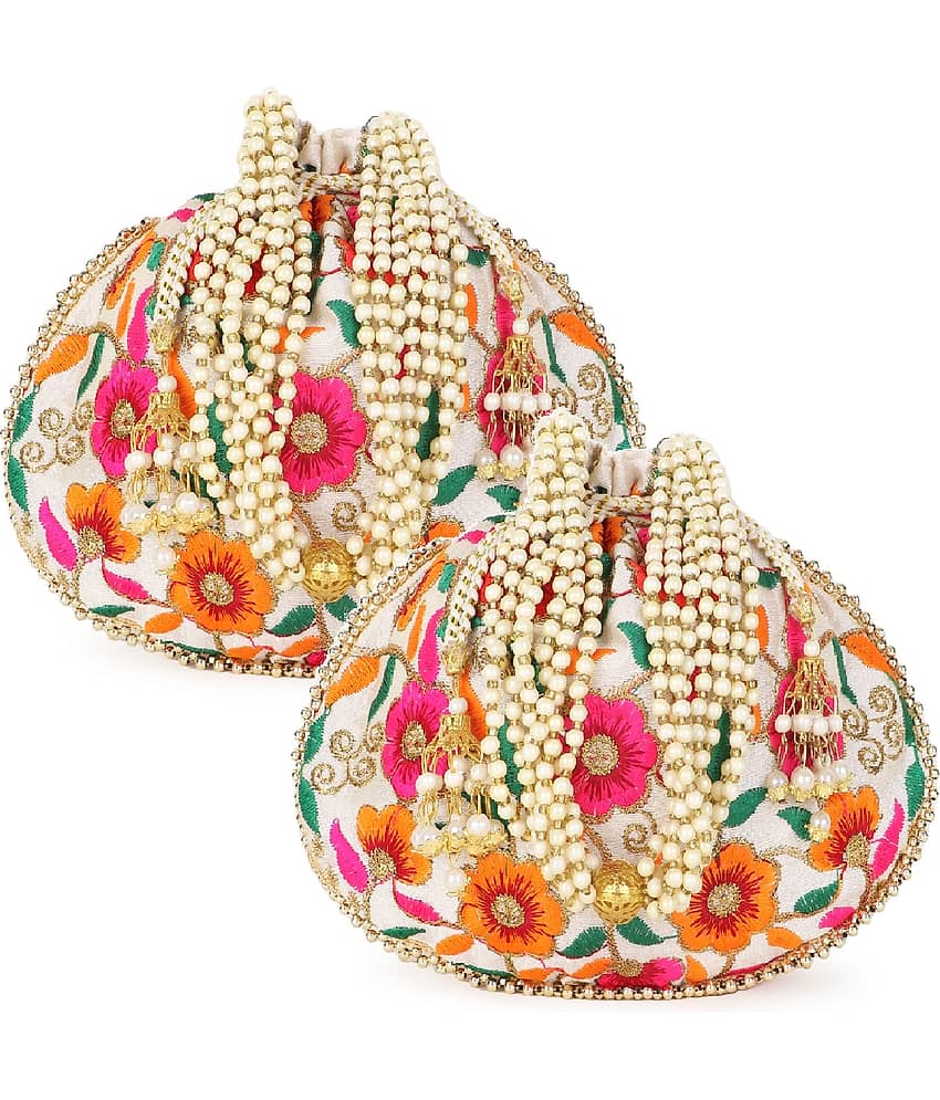 Anekaant - Cream Silk Potli - Handbags | Buy online on ZillyBuy