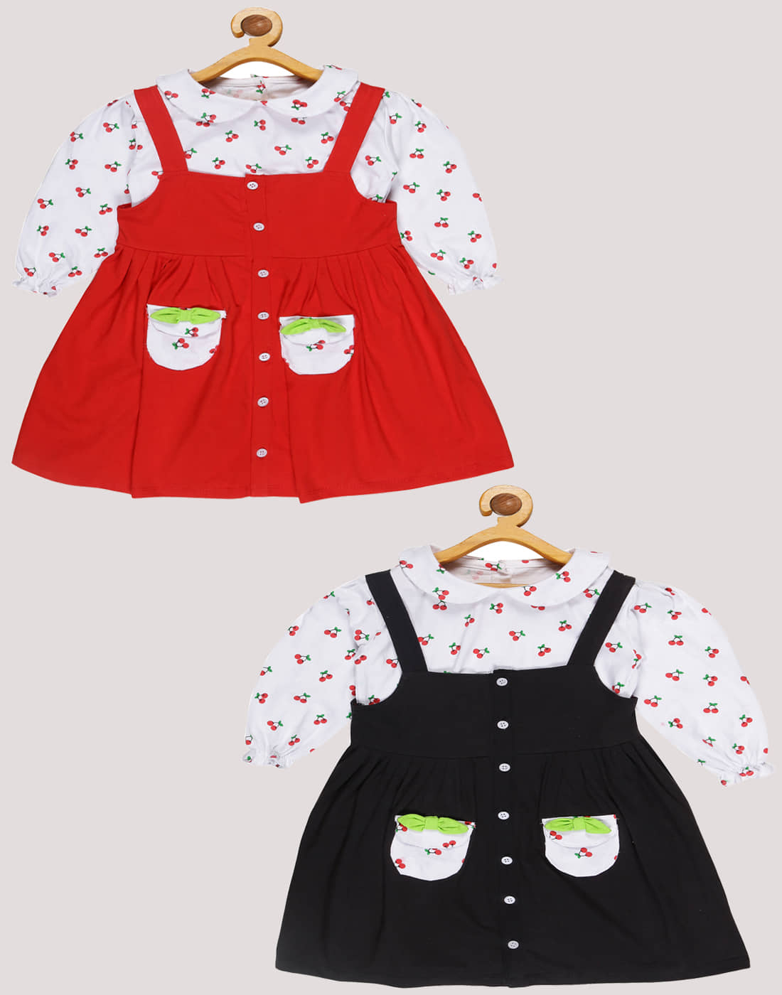 Babeezworld Cotton Frock For Girls ( Pack of 2 , Black & Red )