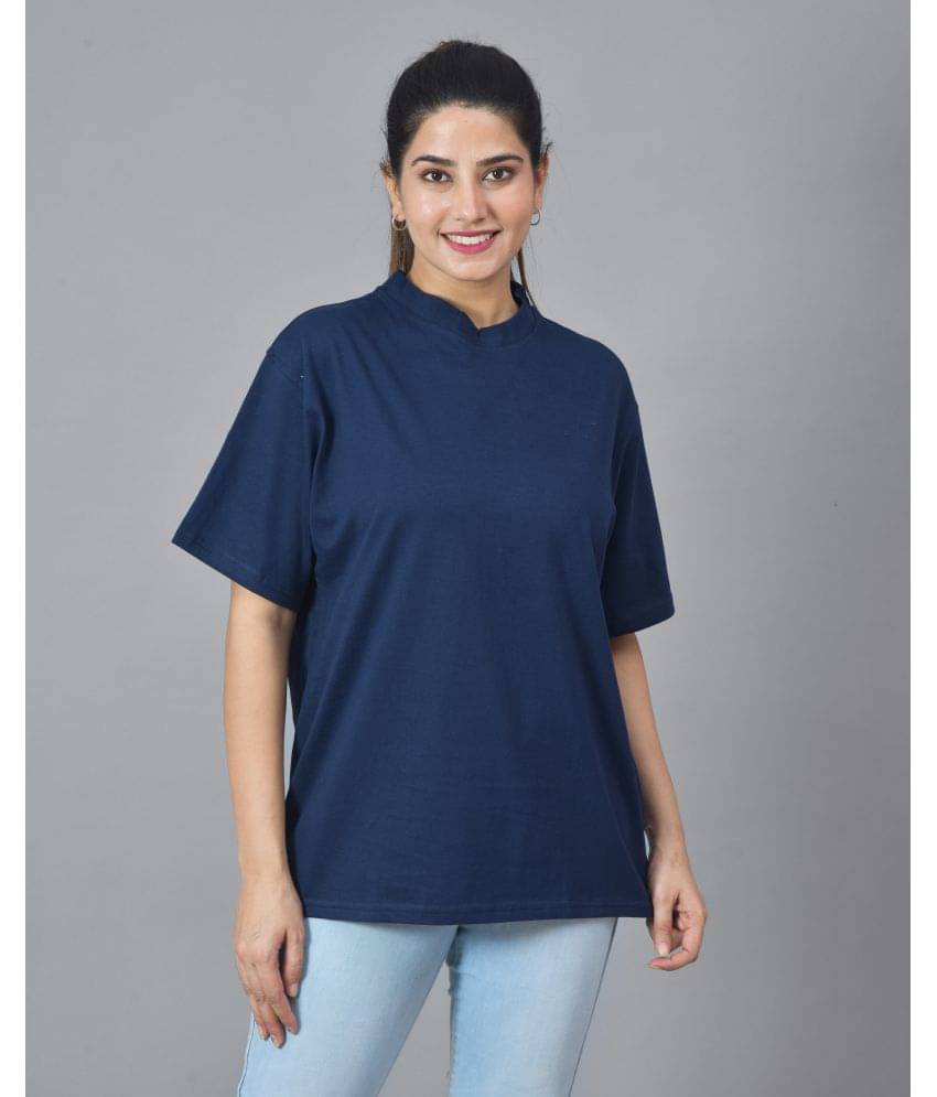     			DRIP STREET Women Cotton Printed Oversized Fit V-Neck T-Shirt ( Navy Blue )