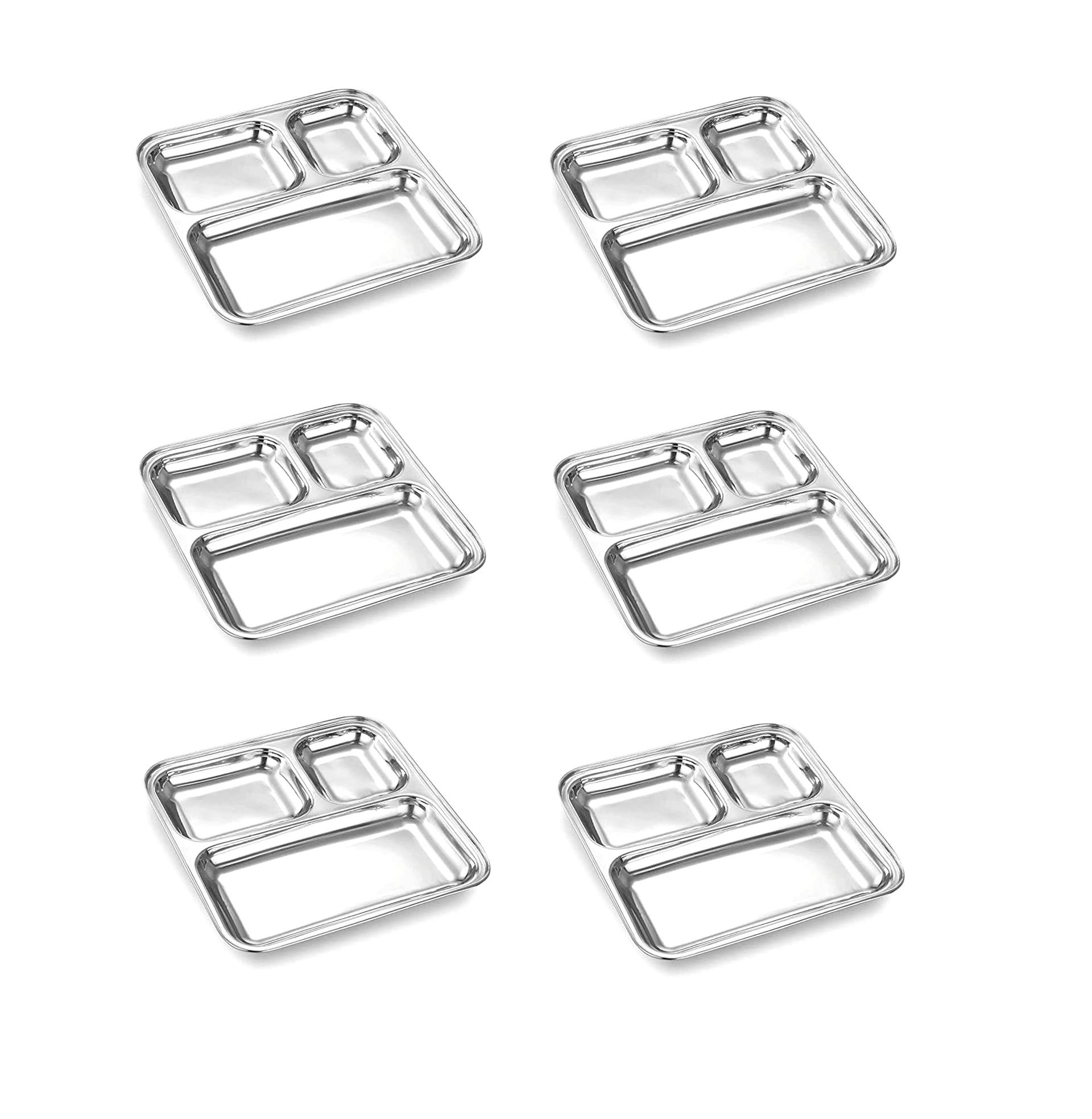 Dynore 6 Pcs Stainless Steel Silver Partition Plate     			Dynore 6 Pcs Stainless Steel Silver Partition Plate