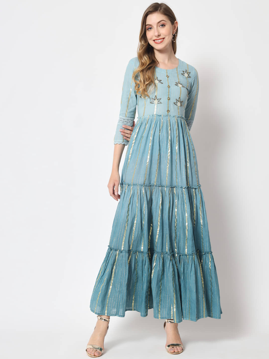 HISHAM - Teal Cotton Women's Anarkali Kurti ( Pack of 1 ) - Kurtis, Tunics | Buy online on ZillyBuy