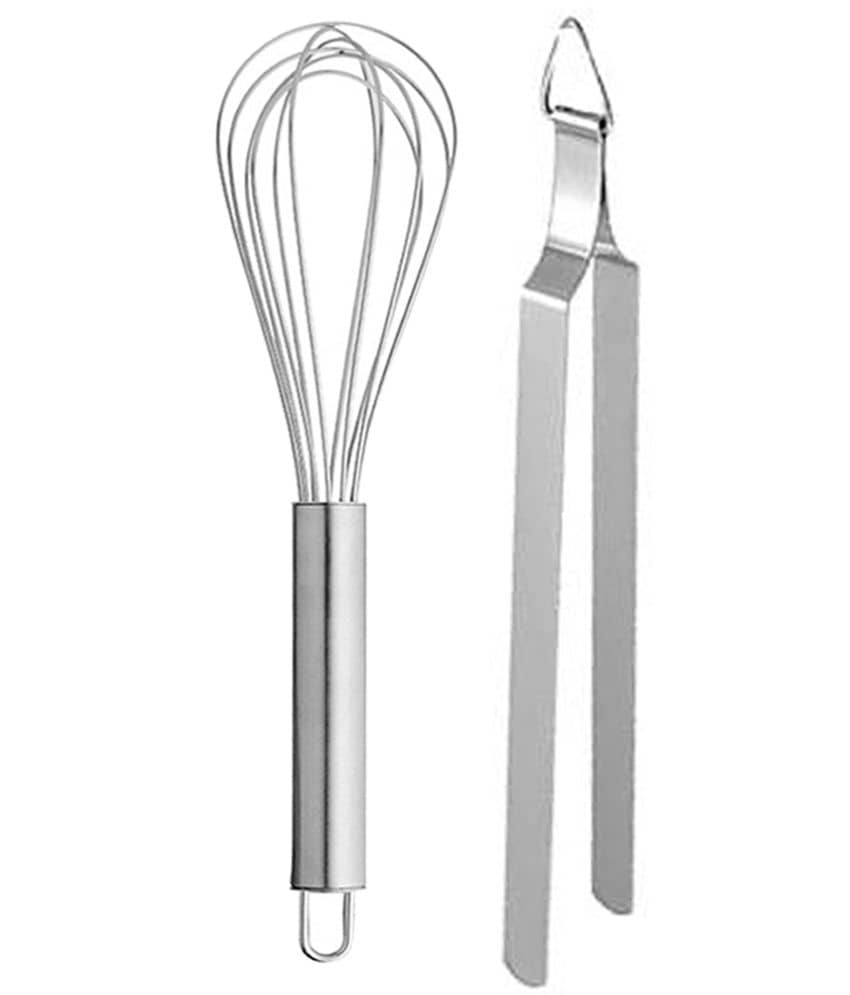 JISUN - Silver Stainless Steel Egg Whisk & Roti Chimta ( Set of 2 )