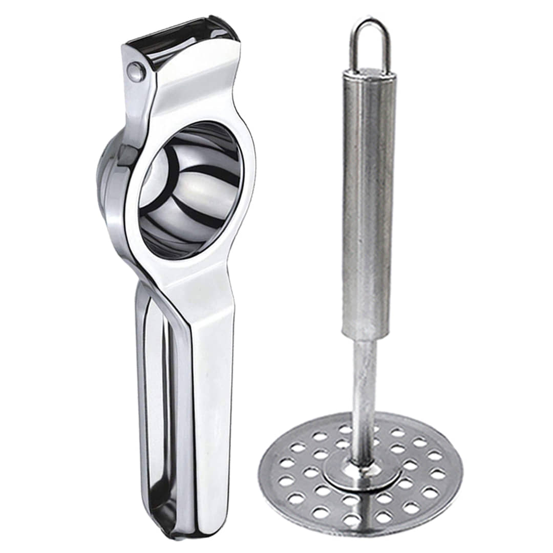 JISUN - Silver Stainless Steel Lemon Squeezer & Potato Masher ( Set of 2 )