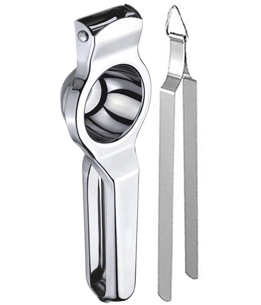 JISUN - Silver Stainless Steel Roti Chimta & Lemon Squeezer ( Set of 2 )