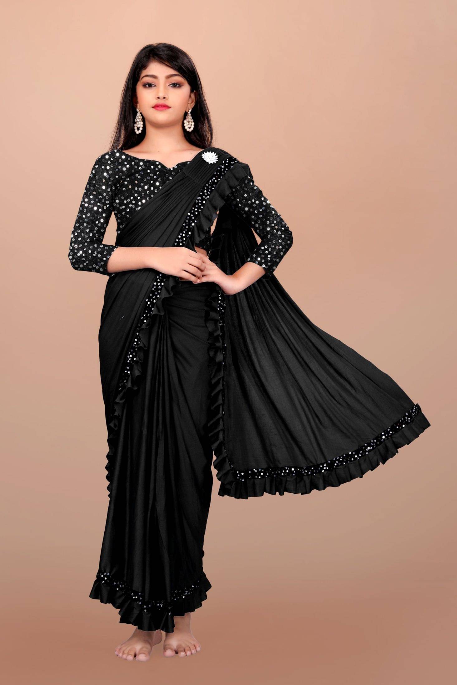     			JULEE Lycra Saree For Girls ( Black , Pack of 1 )
