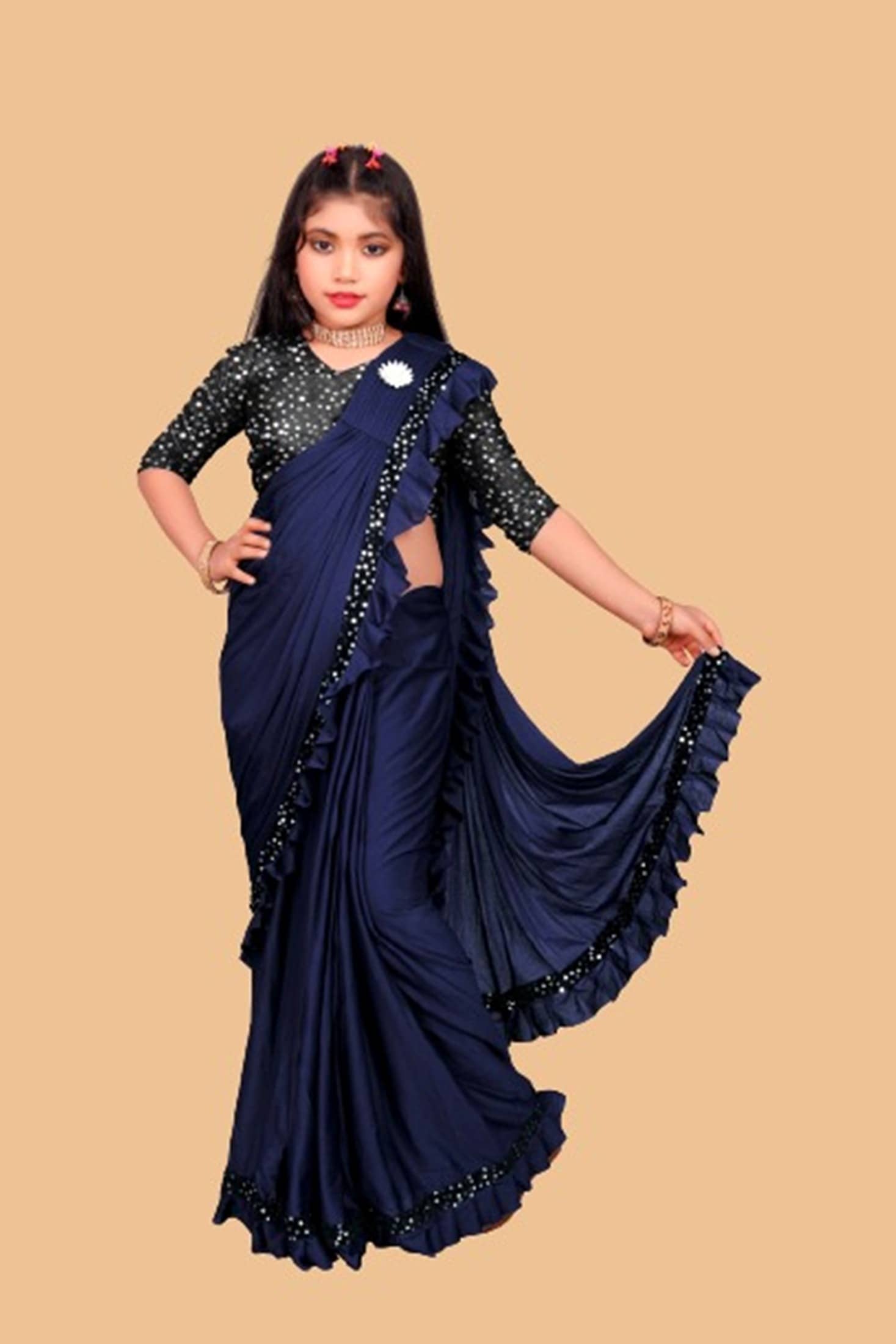 JULEE Lycra Saree For Girls ( Black , Pack of 1 )