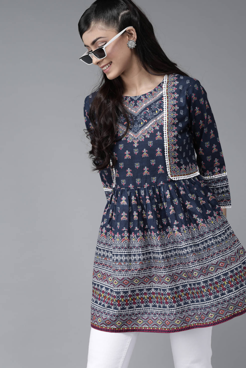 Juniper Women's Cotton Blend Tunic ( Navy Blue ) Juniper Women's Cotton Blend Tunic ( Navy Blue )