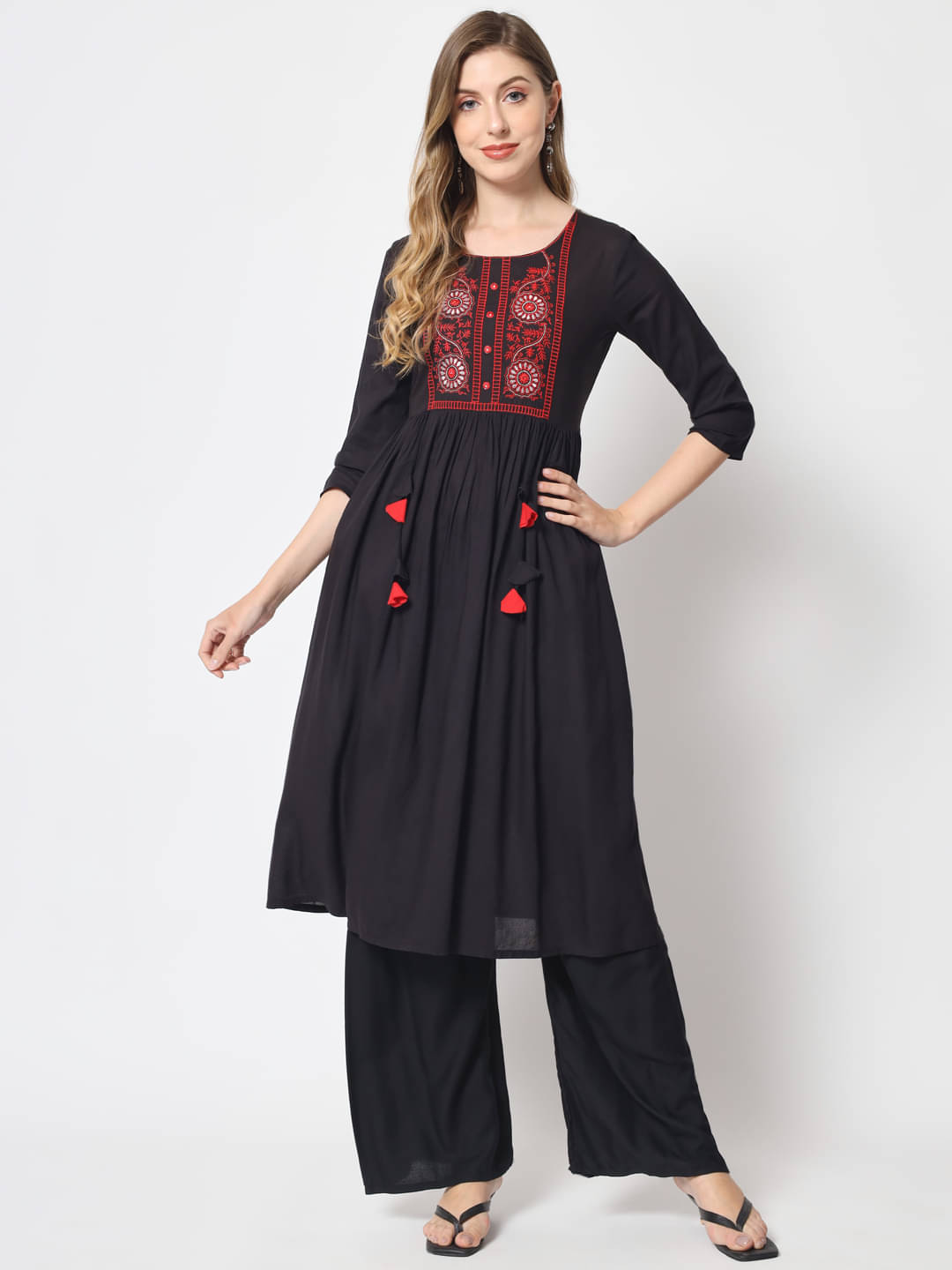     			Kbz - Black Rayon Women's Flared Kurti ( Pack of 1 )