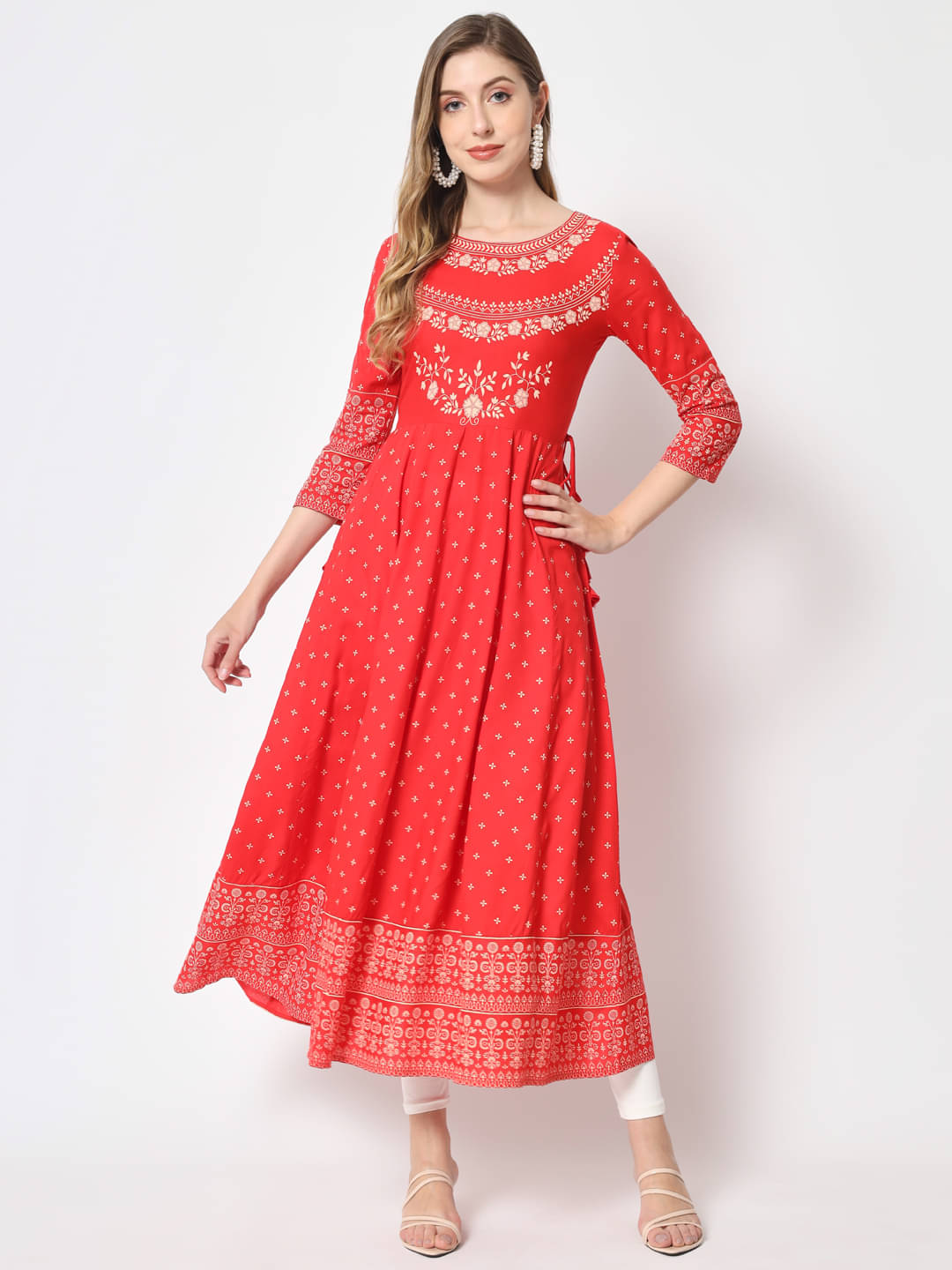     			Kbz - Red Rayon Women's Flared Kurti ( Pack of 1 )