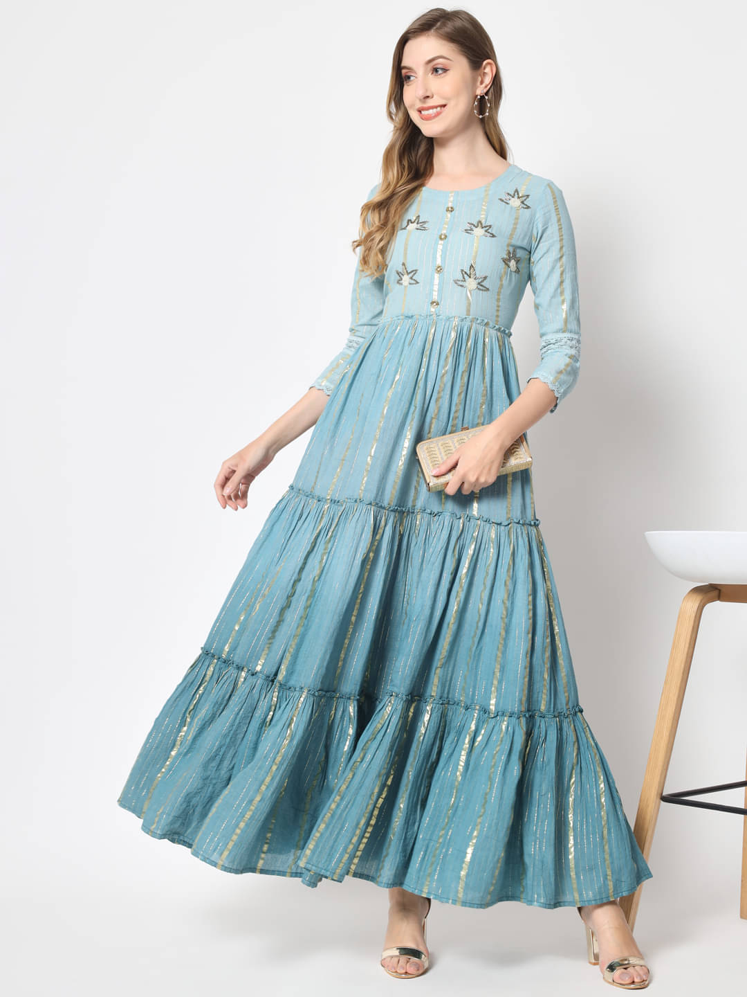 Kbz - Teal Cotton Women's Anarkali Kurti ( Pack of 1 ) Kbz - Teal Cotton Women's Anarkali Kurti ( Pack of 1 )