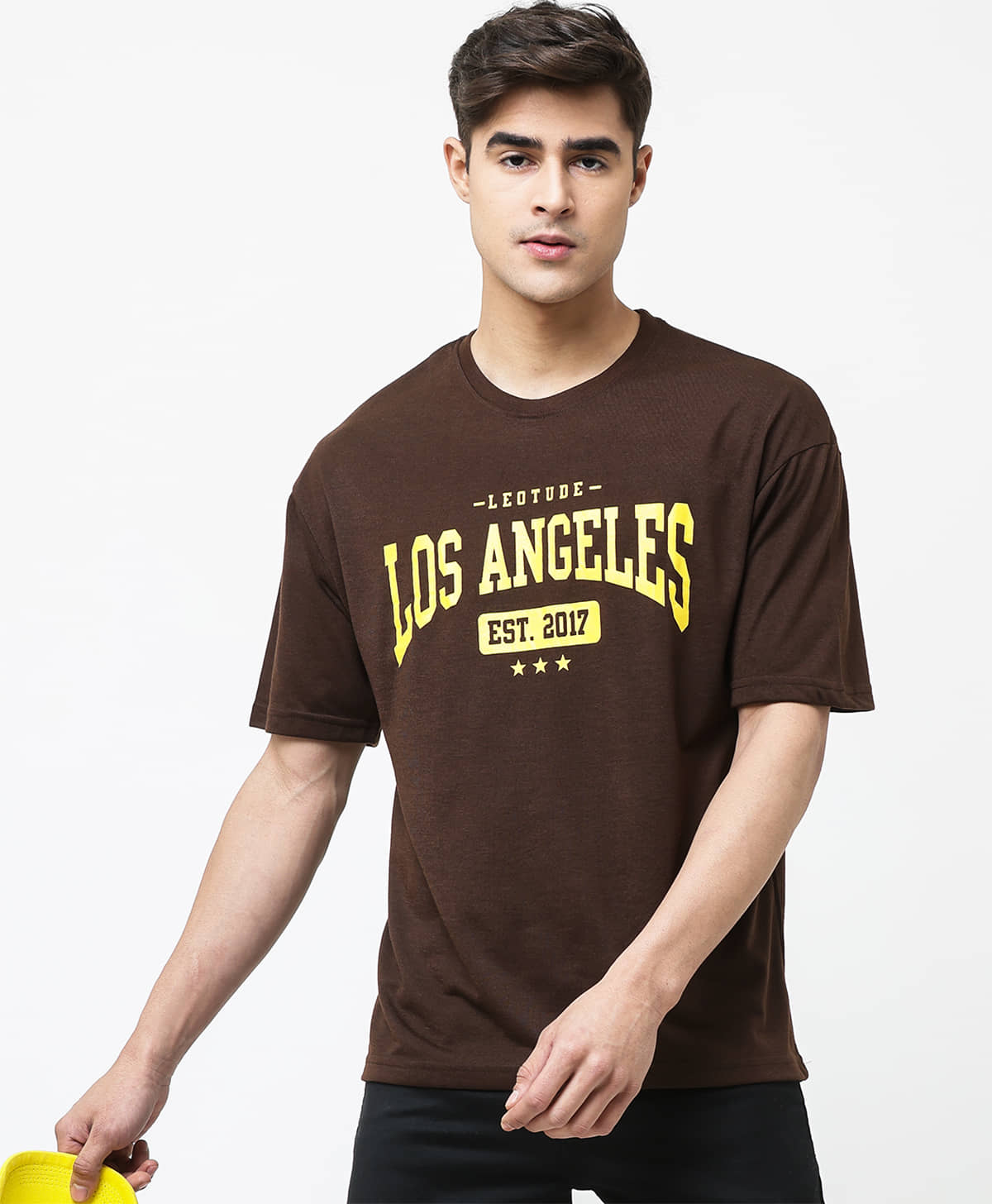 Leotude Pack of 1 Cotton Blend Oversized Fit Men's T-Shirt ( Brown )