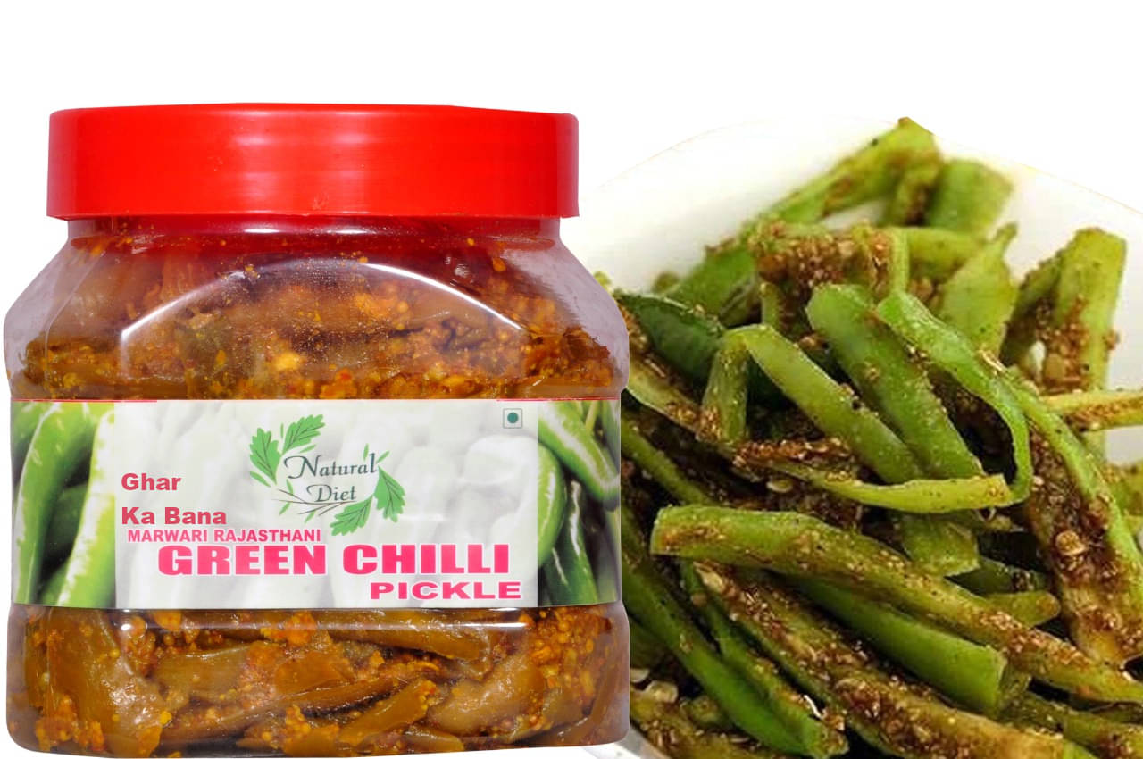     			Natural Diet Ghar ka Bana Marwari Rajasthani Green Chilli Pickle( Real Taste of Rajasthani Pickle) Pickle 500 g