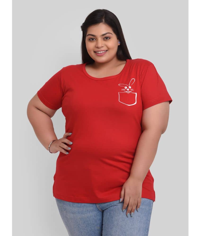 Neo Garments Women Cotton Printed Regular Fit Round Neck T-Shirt ( Red )