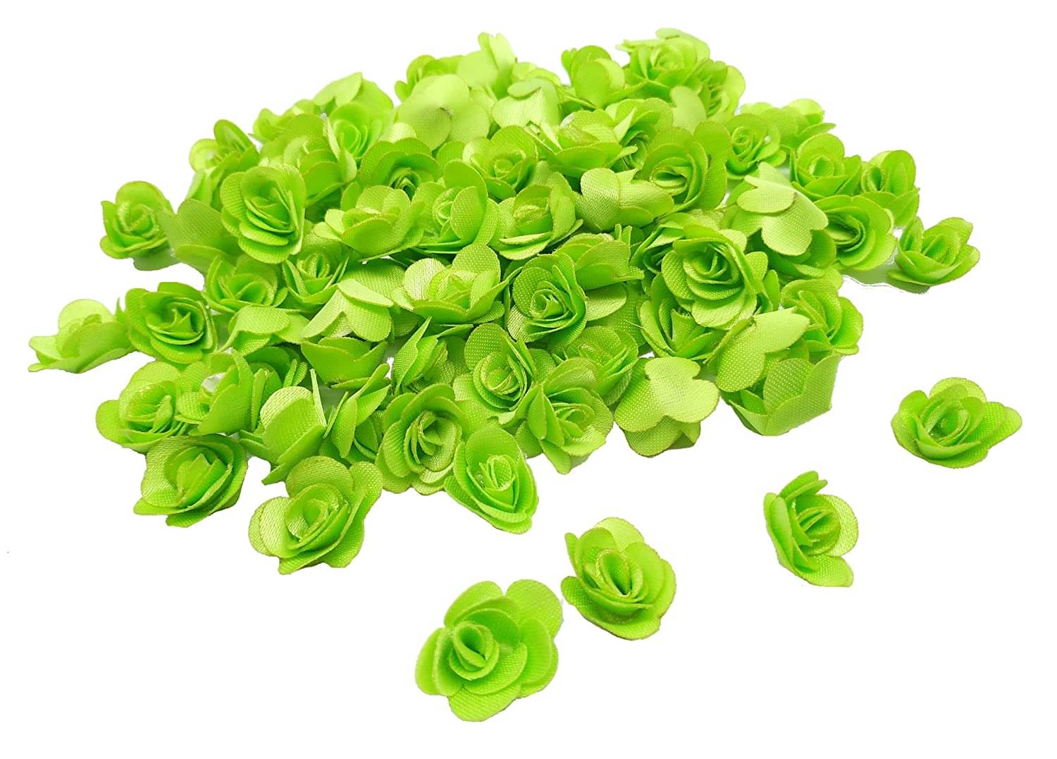     			PRANSUNITA Mini Stem Less Satan Rose Flower Heads ( Size – 1.5 cm ), Handmade Artificial Roses for Dresses Weddings, Valentine, Radha Krishna & Baby Shower Decoration Crafts - 90 pcs – Color- Parrot Green