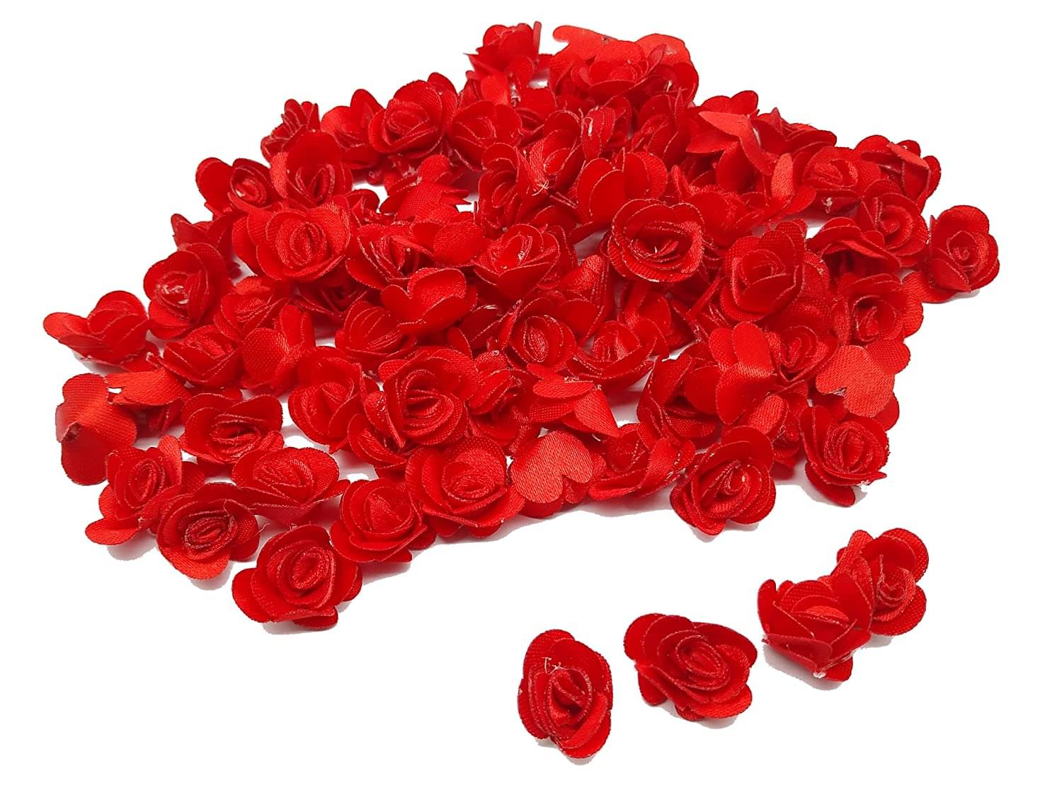     			PRANSUNITA Mini Stem Less Satan Rose Flower Heads ( Size – 1.5 cm ), Handmade Artificial Roses for Dresses Weddings, Valentine, Radha Krishna & Baby Shower Decoration Crafts - 90 pcs – Color- Red