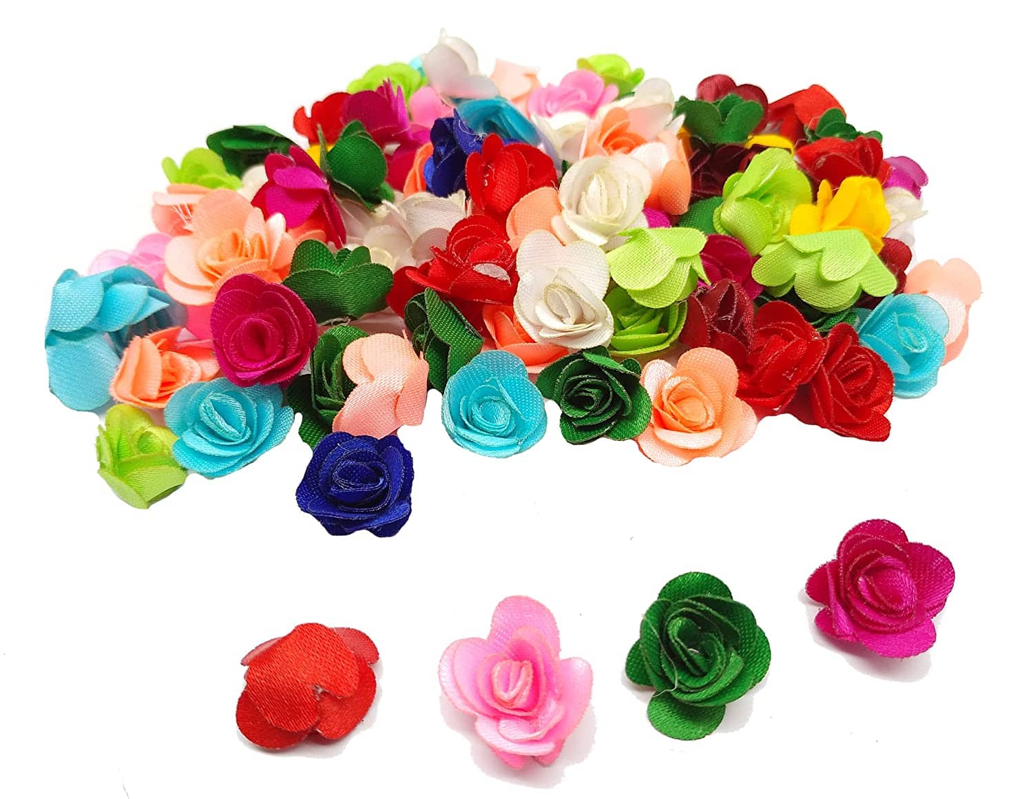PRANSUNITA Mini Stem Less Satan Rose Flower Heads ( Size – 1.5 cm ), Handmade Artificial Roses for Dresses Weddings, Valentine, Radha Krishna & Baby Shower Decoration Crafts - 90 pcs – Color- Multicolor - Stationery | Buy online on ZillyBuy