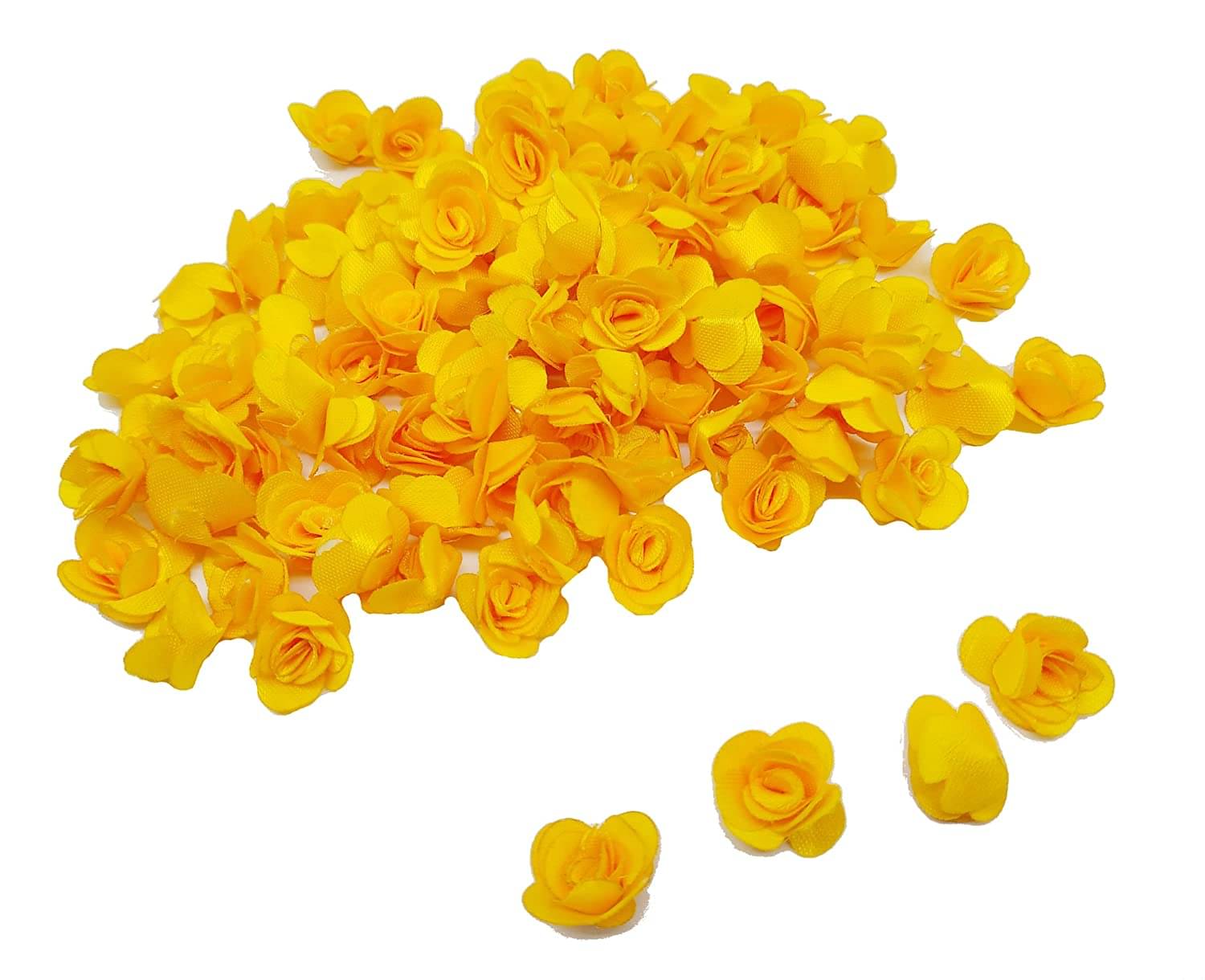     			PRANSUNITA Mini Stem Less Satan Rose Flower Heads ( Size – 1.5 cm ), Handmade Artificial Roses for Dresses Weddings, Valentine, Radha Krishna & Baby Shower Decoration Crafts - 90 pcs – Color- Yellow