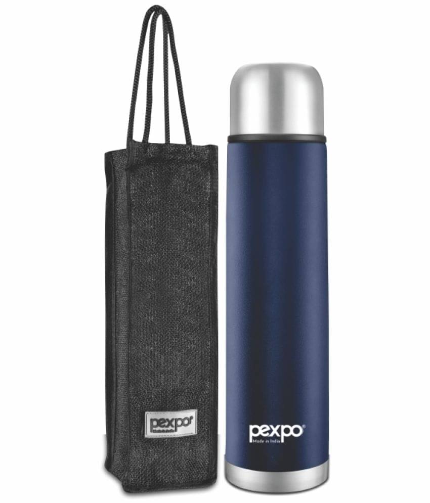     			Pexpo 500ml 24 Hrs Hot and Cold ISI Certified Flask with Jute-bag, Flamingo Vacuum insulated Bottle (Pack of 1, Denim Blue)