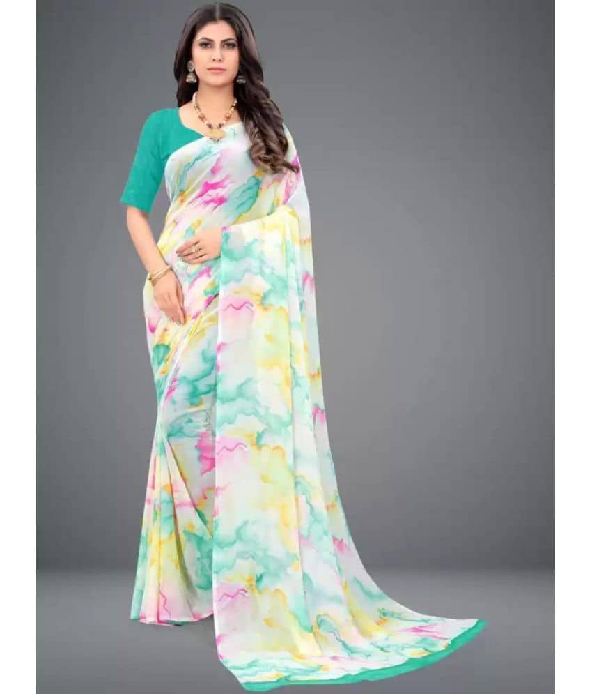Sitanjali Lifestyle Georgette Dyed Saree With Unstitched Blouse Piece ( Yellow ) - Sarees | Buy online on ZillyBuy