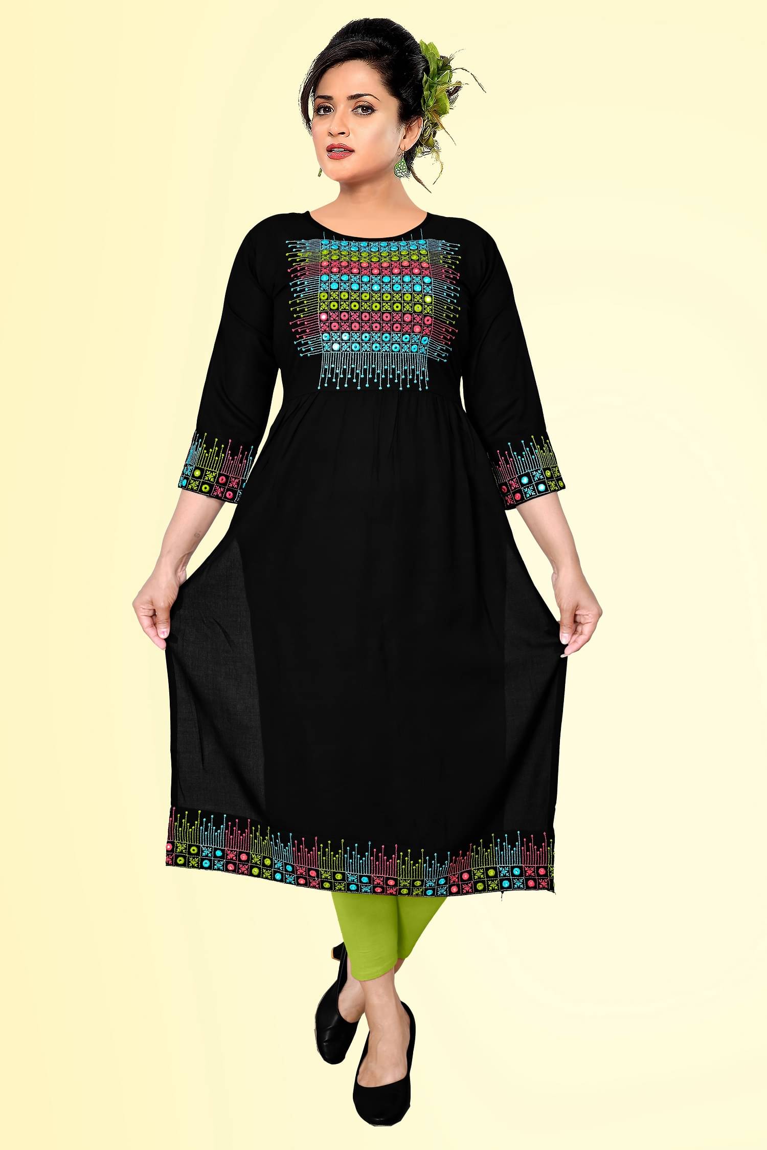     			haya fashion - Black Rayon Women's Straight Kurti ( Pack of 1 )