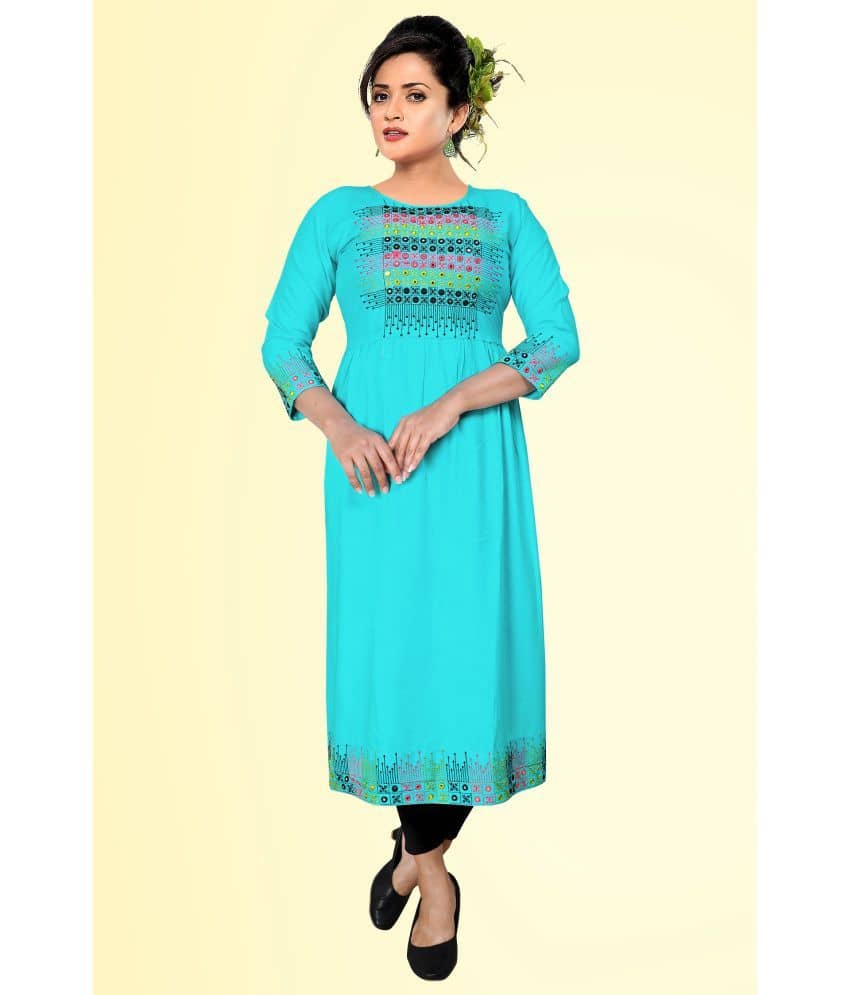 haya fashion - Light Blue Rayon Women's Straight Kurti ( Pack of 1 ) - Kurtis, Tunics | Buy online on ZillyBuy