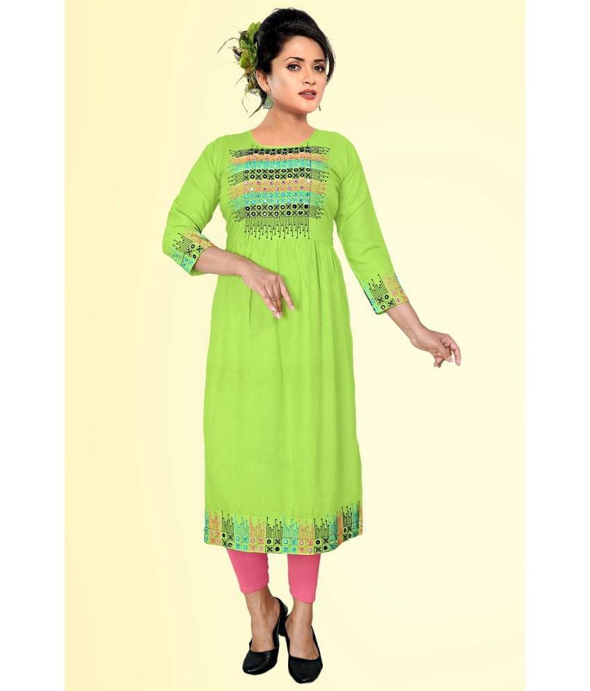 haya fashion - Lime Green Rayon Women's Straight Kurti ( Pack of 1 )     			haya fashion - Lime Green Rayon Women's Straight Kurti ( Pack of 1 )