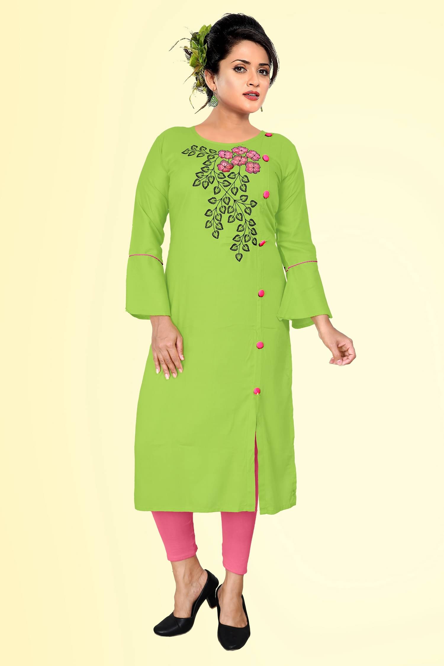 haya fashion - Lime Green Rayon Women's Straight Kurti ( Pack of 1 ) haya fashion - Lime Green Rayon Women's Straight Kurti ( Pack of 1 )