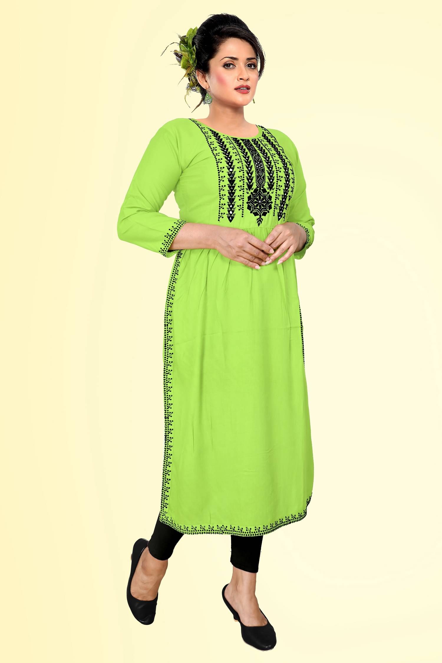     			haya fashion - Lime Green Rayon Women's Straight Kurti ( Pack of 1 )