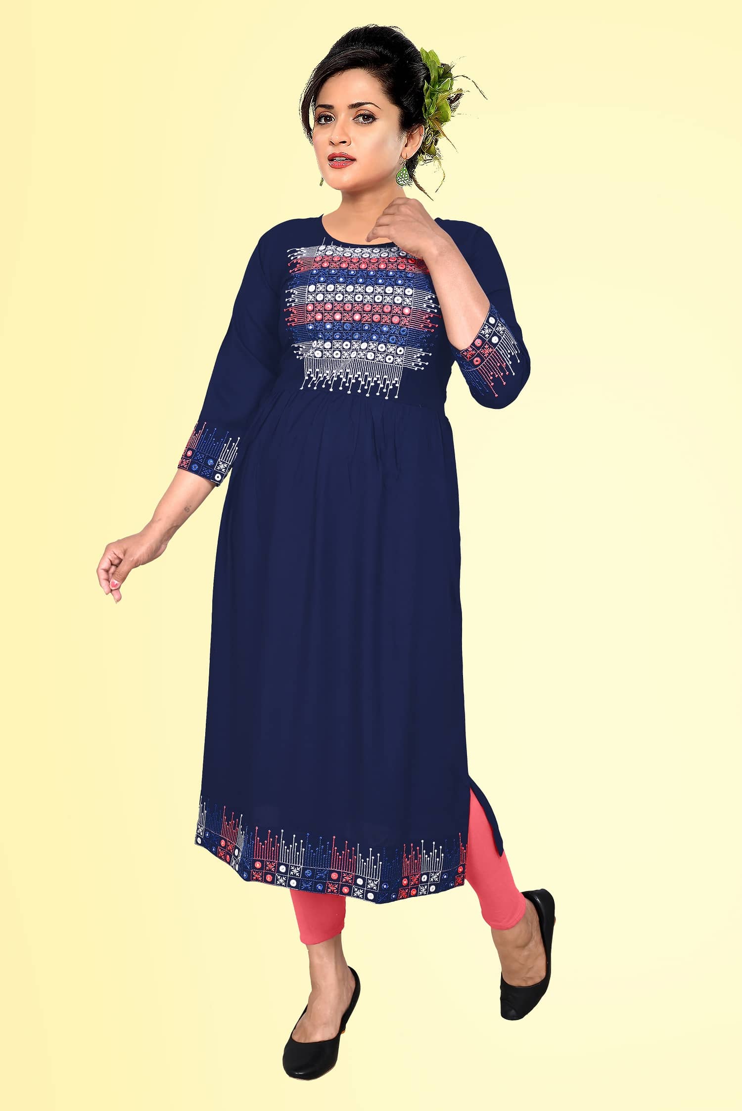 haya fashion - Navy Rayon Women's Straight Kurti ( Pack of 1 ) - Kurtis, Tunics | Buy online on ZillyBuy