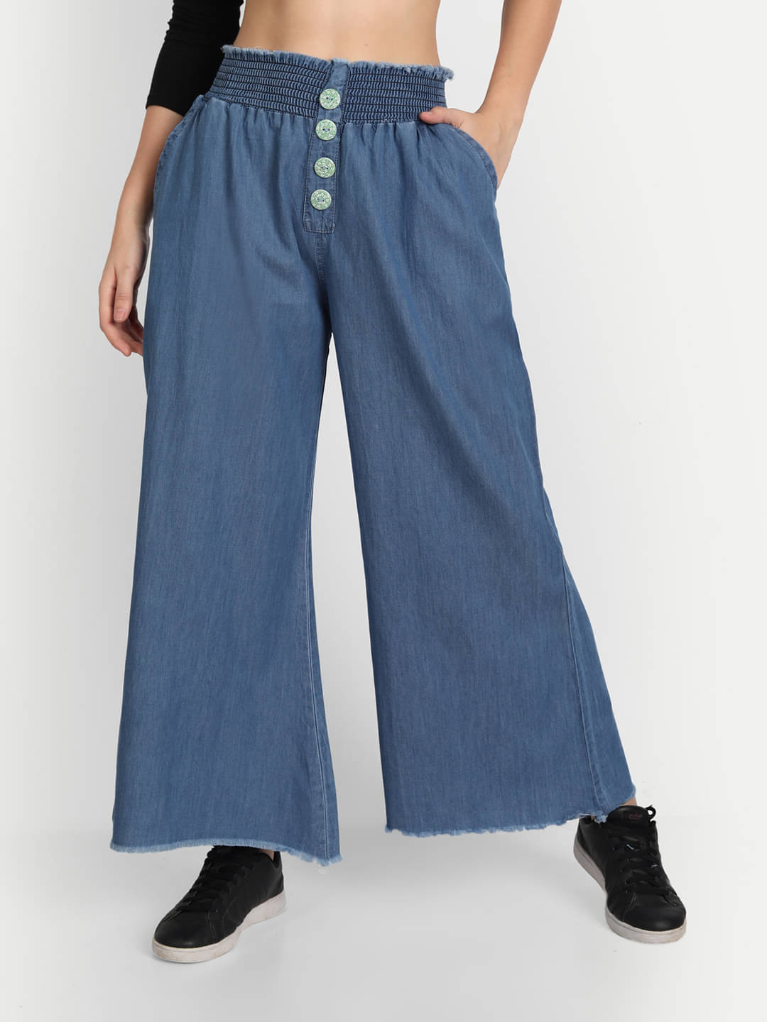 AngelFab - Light Blue Denim Flared Women's Palazzos ( Pack of 1 ) AngelFab - Light Blue Denim Flared Women's Palazzos ( Pack of 1 )
