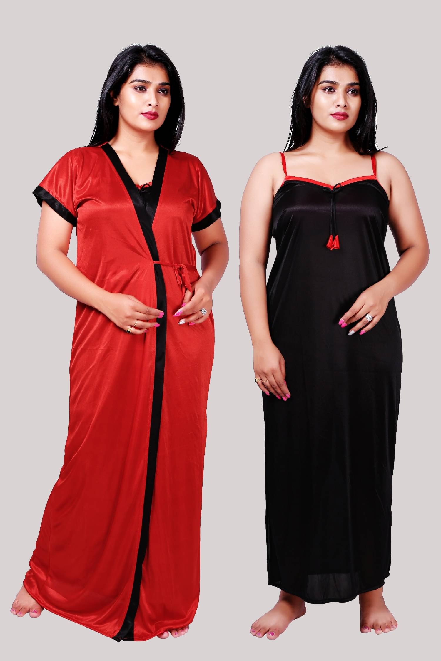     			BAILEY SELLS - Red Satin Women's Nightwear Nighty & Night Gowns ( Pack of 2 )
