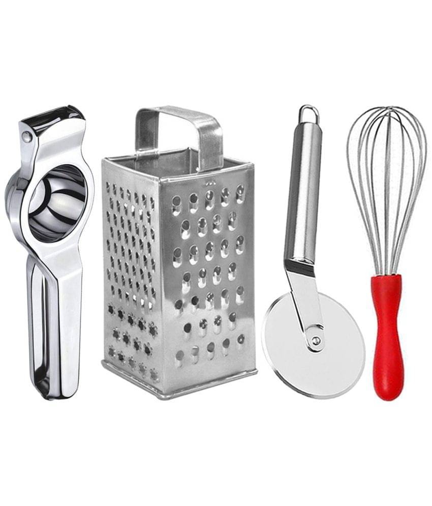 JISUN - Silver Stainless Steel Lemon Squeezer-Grater-Pizza Cutter-Egg Whisk ( Set of 4 )     			JISUN - Silver Stainless Steel Lemon Squeezer-Grater-Pizza Cutter-Egg Whisk ( Set of 4 )