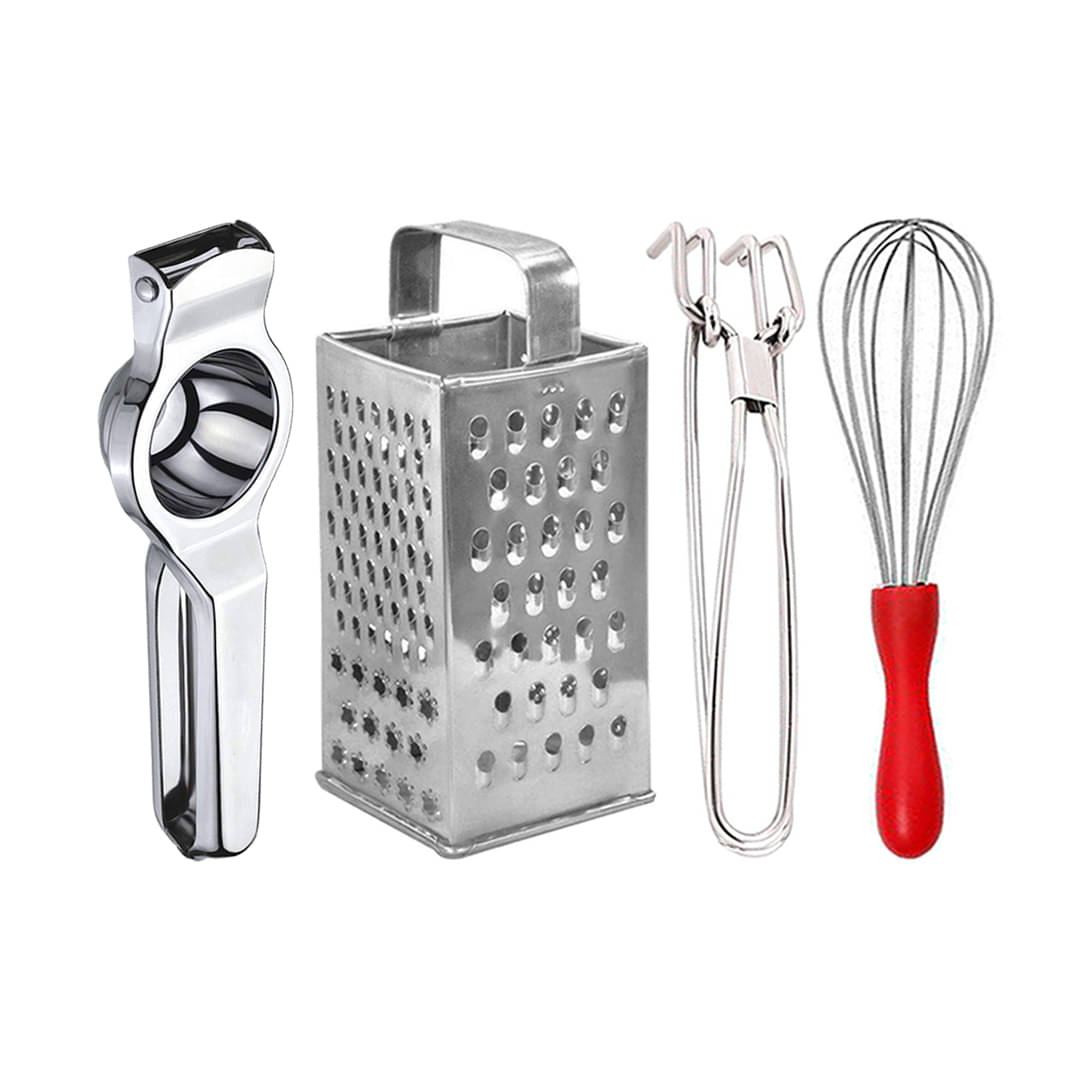 JISUN - Silver Stainless Steel Lemon Squeezer-Grater-Pakkad-Egg Whisk ( Set of 4 )     			JISUN - Silver Stainless Steel Lemon Squeezer-Grater-Pakkad-Egg Whisk ( Set of 4 )