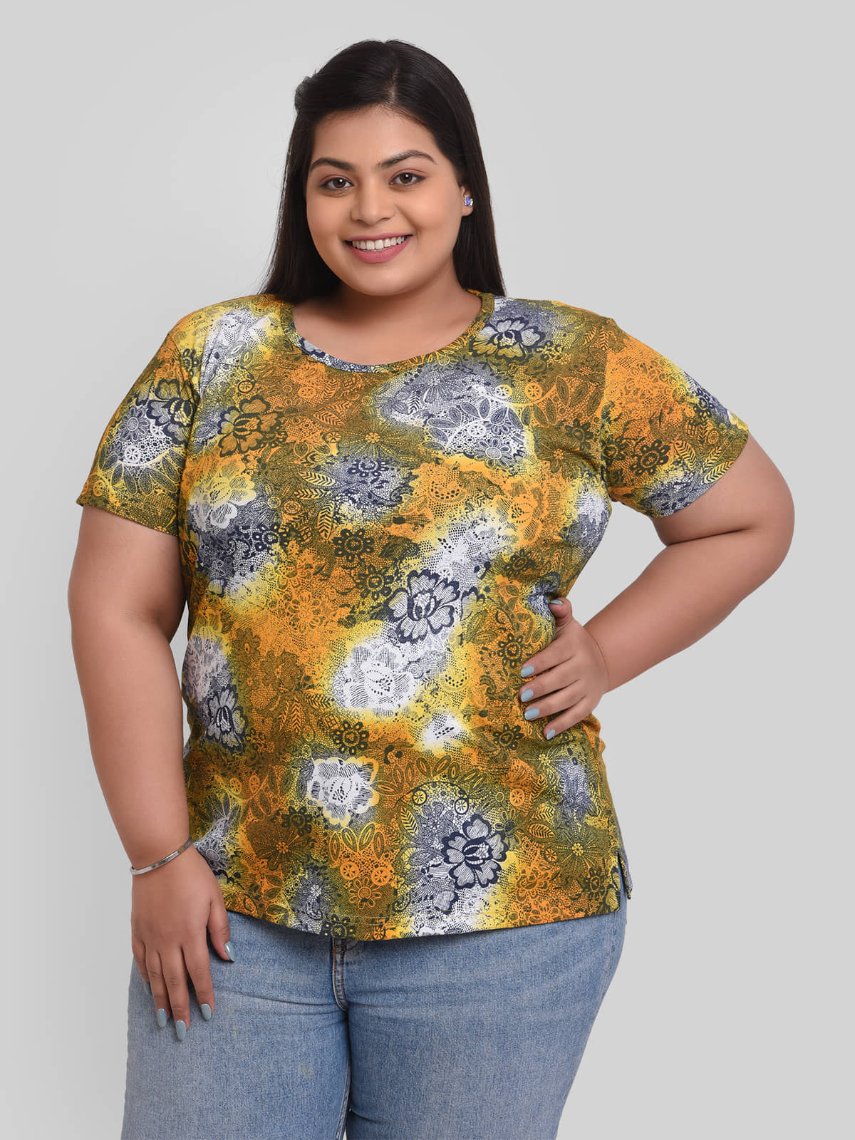 Neo Garments Women Cotton Printed Regular Fit Round Neck T-Shirt ( Multi Color )