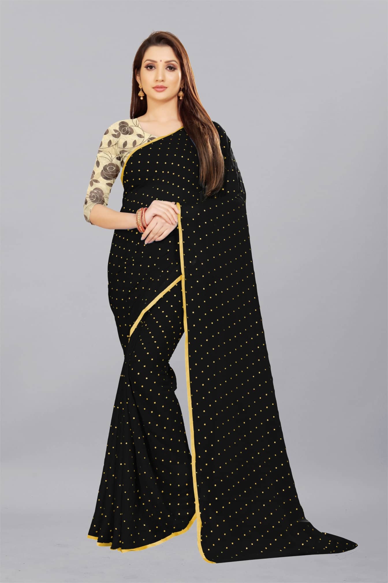 Rhey Chiffon Printed Saree With Unstitched Blouse Piece ( Red ) - Sarees | Buy online on ZillyBuy