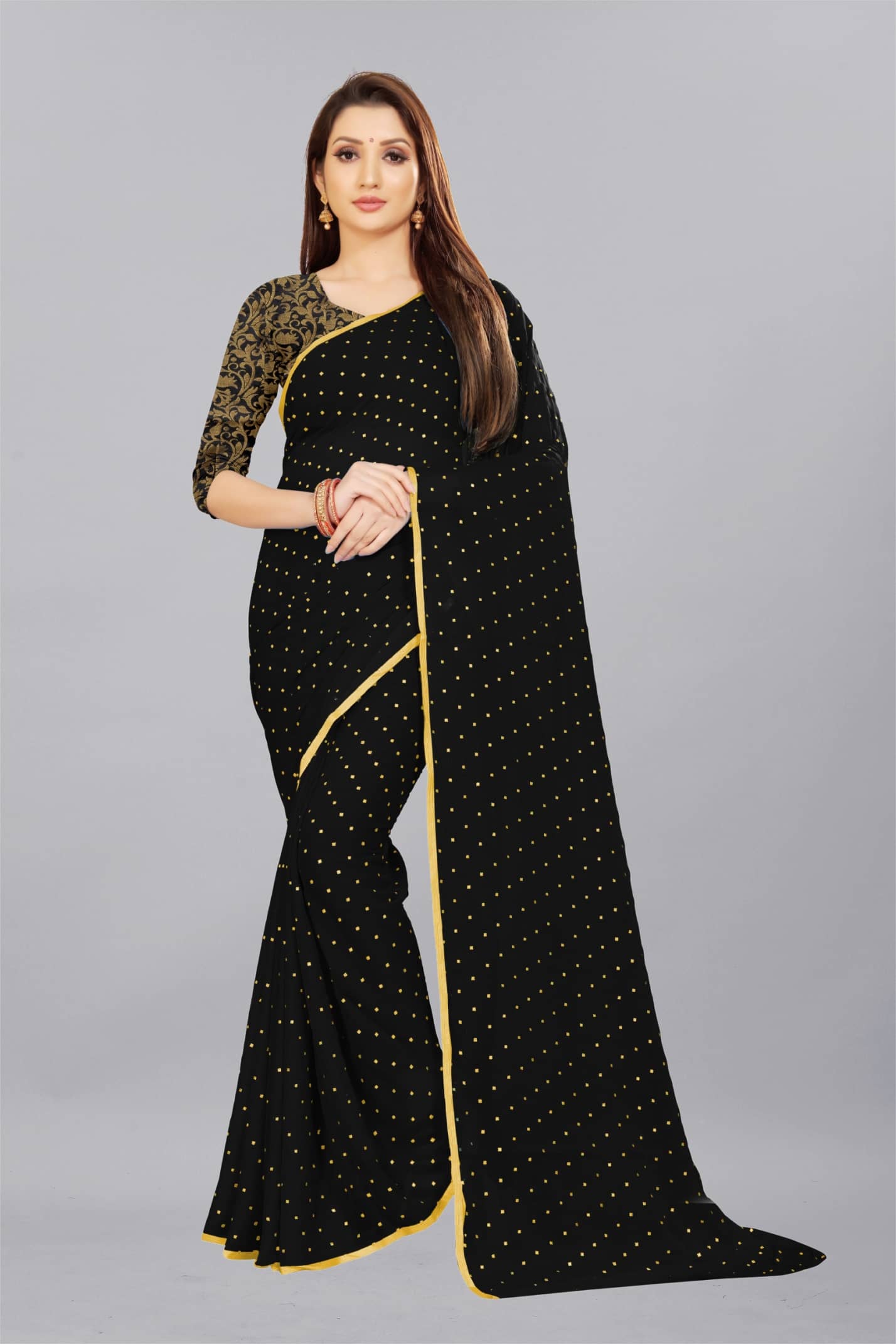 Rhey Chiffon Printed Saree With Unstitched Blouse Piece ( Blue ) - Sarees | Buy online on ZillyBuy
