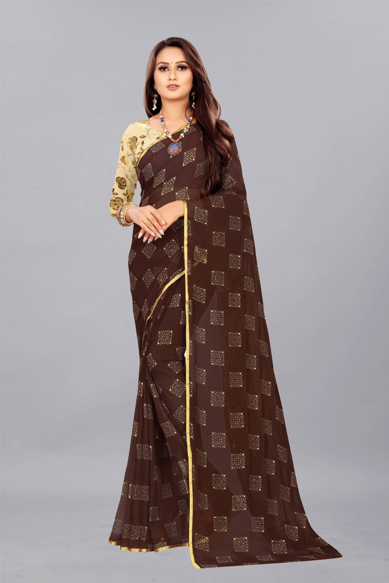 Rhey Chiffon Embellished Saree With Unstitched Blouse Piece ( Pink ) - Sarees | Buy online on ZillyBuy